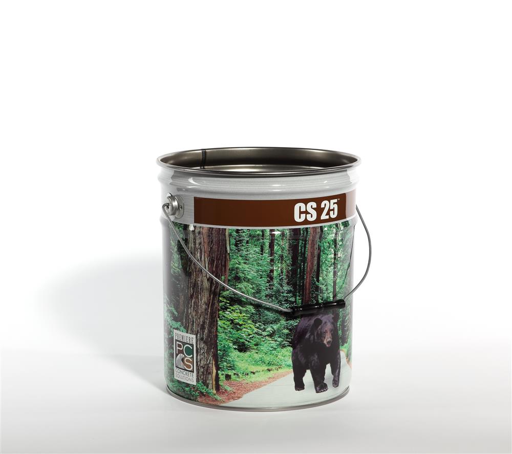 A screen printed steel pail with images of natural scenery.