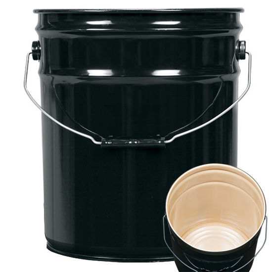 5 Gallon Black Open Head Pail, Buff Epoxy Phenolic Lined, 1A2/Y2.0/100