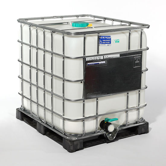 275 Gallon New Tote with 6" Green Cap and 2" Ball Valve, Plastic Pallet