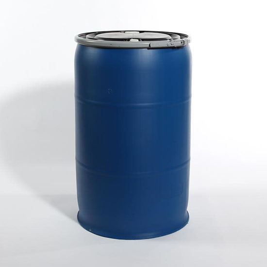 Picture of 55 Gallon Blue Plastic Open Head with Black Cover, 2" & 3/4" Fittings, UN Rated