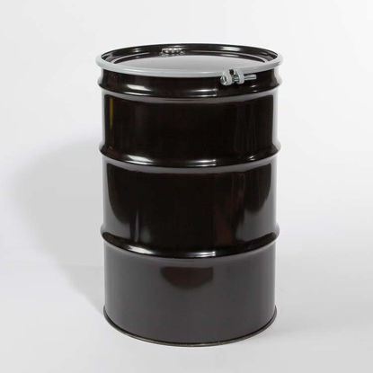Picture of 55 Gallon Black Steel Open Head Drum, Phenolic Lined with 2" and 3/4" Fittings, UN Rated