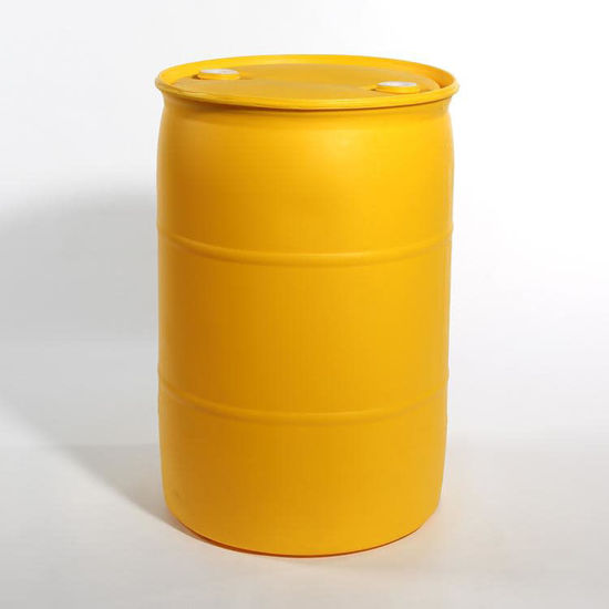 Picture of 55 Gallon Yellow Plastic Tight Head Drum w/ 2" and 2" Fittings, UN Rated