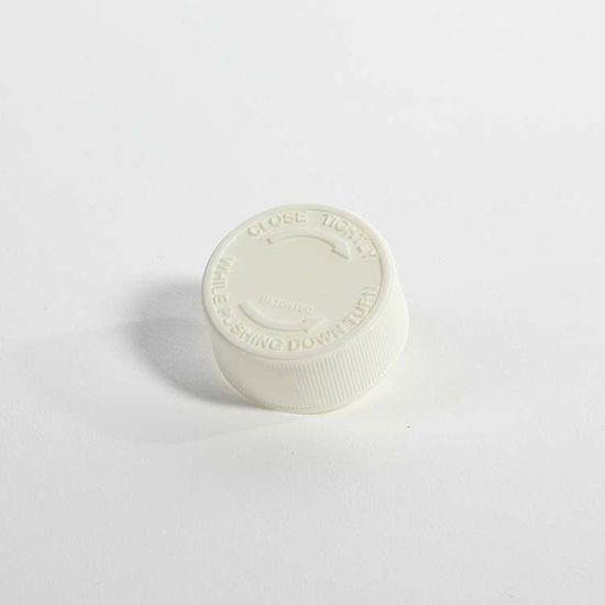Picture of 33-400 White PP Child Resistant Cap w/ FS M-1 Pulp Heat Seal for HDPE Liner