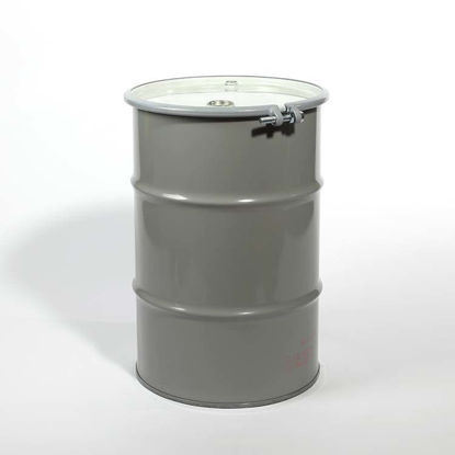 Picture of 30 Gallon Gray Steel Open Head Drum, Unlined w/ 2" and 3/4" Fittings, UN Rated