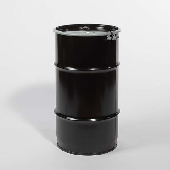 Picture of 16 Gallon Black Steel Open Head Drum, Olive Drab Lined with 2" and 3/4" Fittings, UN Rated