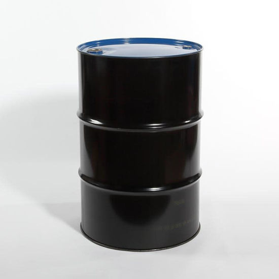 Picture of 55 Gallon Black Steel Tight Head Drum, Buff Epoxy Phenolic Lined w/ 2" and 3/4" Fittings, UN Rated (Blue Top)