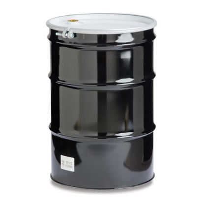 Picture of 55 Gallon Black Steel Open Head Drum, Phenolic Lined w/ 2" and 3/4" Fittings