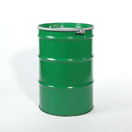 Picture of 55 Gallon Green Steel Open Head Drum, Unlined w/ 2" and 3/4" Fittings, UN Rated