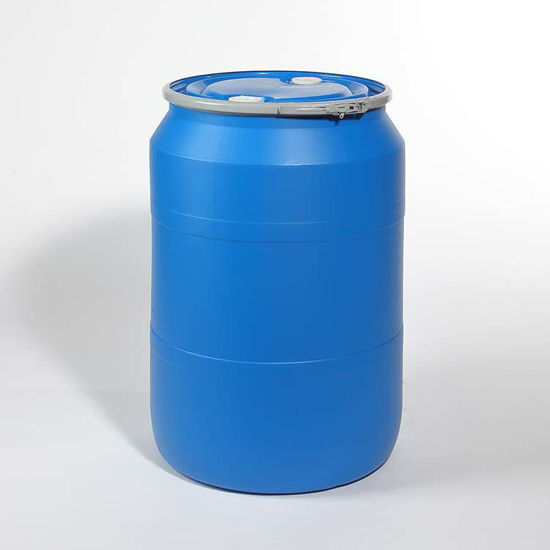 Picture of 55 Gallon Blue Plastic Open Head Drum with  2" and 2" Fittings, UN Rated