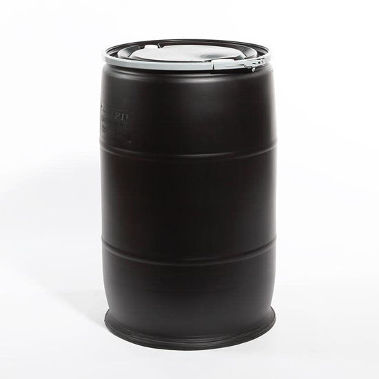 Picture of 55 Gallon Black Plastic Open Head Drum w/ 2" and 3/4" Fittings, UN Rated