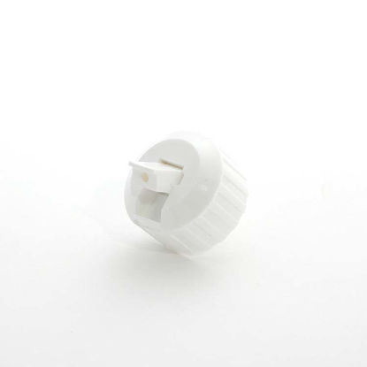 Picture of 28-400 White PP Turret Spout Cap w/ PS 54 Heat Seal for HDPE Liner (3mm Orifice)