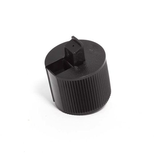 Picture of 28-410 Black PE Turret Spout Cap w/ ISPVC U10 Heat Seal Liner (3mm Orifice)