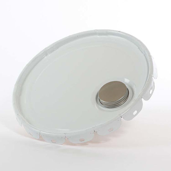 Picture of 2.5-7 gallon White Lug Cover, Buff Epoxy Phenolic Lined w/ Seal & Spout (26 Gauge)
