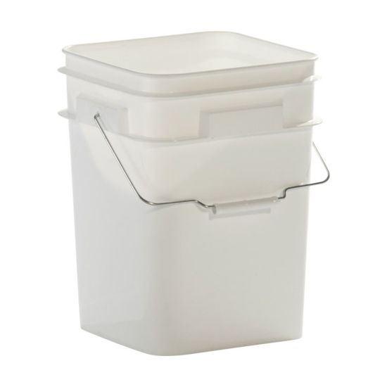 Picture of 4 Gallon White HDPE Square Open Head Pail with Plastic Handle