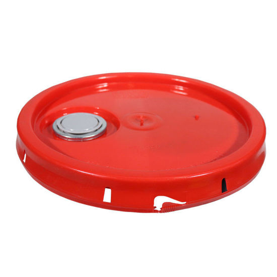 Picture of Red HDPE Tear Tab Cover with Plastic Spout for 20 Liter Pails