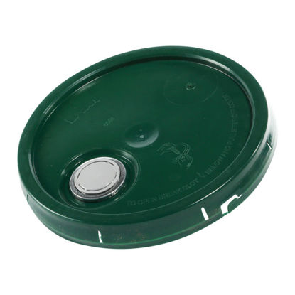 Picture of Green HDPE Tear Tab Cover w/ Rieke Flex Spout for 3.5 - 6 Gallon Pails