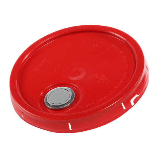 Picture of Red HDPE Tear Tab Cover w/ Rieke Flex Spout for 3.5 - 6 Gallon Pails