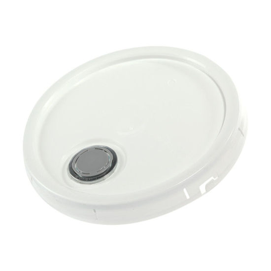 Picture of White HDPE Tear Tab Cover w/ Self Vent Rieke & Dust Cap for 3.5 - 6 Gallon Pails