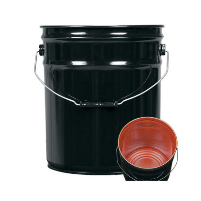 Picture of 5 Gallon Black Open Head Pail, Red Phenolic Lined, UN Rated