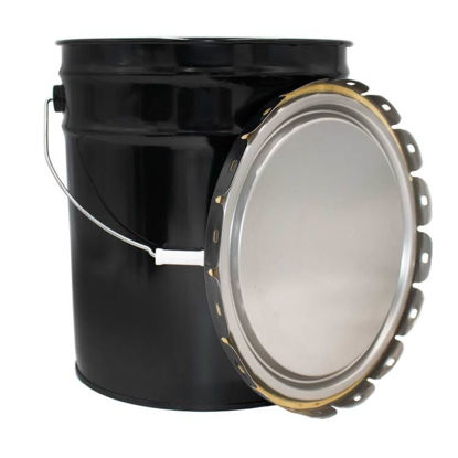Picture of 5 GALLON BLACK STEEL OPEN HEAD PAIL, RUST INHIBITED, W/LUG COVER, DOUBLE BEAD