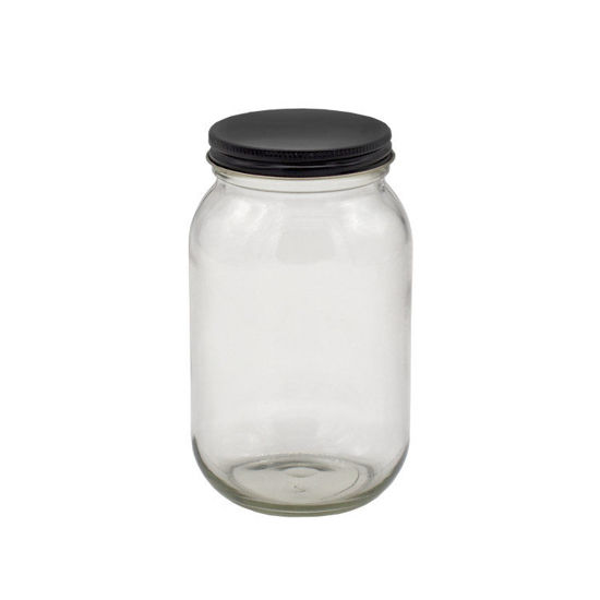 Picture of 32 oz Flint Glass Boston Round, 33-400 with Black Cap