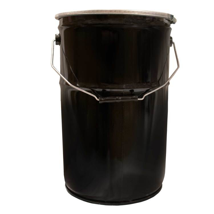 7 GALLON BLACK BUFF EPOXY LINED STEEL OPEN HEAD PAIL W/ RING SEAL COVER
