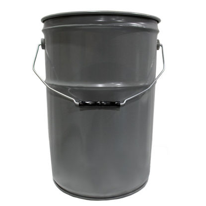 Picture of 6.5 GALLON GRAY STEEL OPEN HEAD PAIL GOLD PHENOLIC LINING W/ 3.5" DOUBLE BEAD, CHILD WARNING LABEL