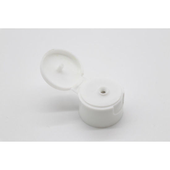 Picture of 24-410 White PP Smooth Top, Smooth Sided Flip Top Cap with PS Liner, 5 mm Orifice
