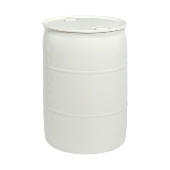 Picture of 55 Gallon White Plastic Tight Head Drum w/ 2" and 2" Fittings, UN Rated