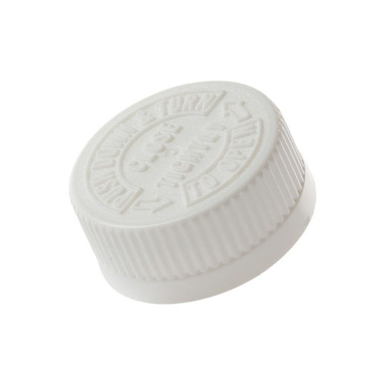 Picture of 33-400 White PP Child Resistant Cap w/ ISPE U10 & F217 Heat Seal for PE Liner