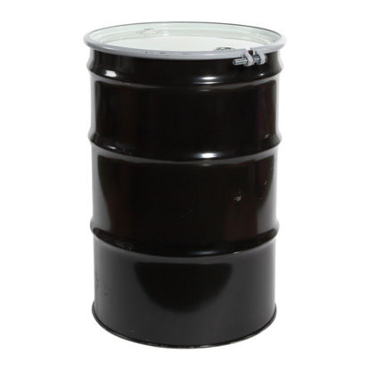 Picture of 55 Gallon Black Steel Open Head Drum, Unlined w/ 2" and 3/4" Fittings, UN Rated