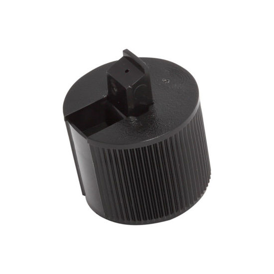 Picture of 28-410 Black PE Turret Spout Cap w/ ISPVC U10 Heat Seal Liner (3mm Orifice)