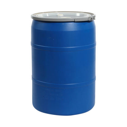 Picture of 30 Gallon Blue Plastic Open Head Drum w/ 2" and 2" Fittings, UN Rated