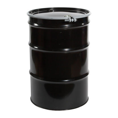 Picture of 55 Gallon Black Steel Open Head Drum, Buff Epoxy Phenolic Lined w/ 2" and 3/4" Fittings, UN Rated