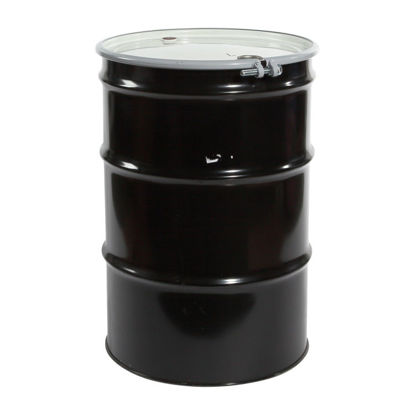 Picture of 55 Gallon Black Steel Open Head Drum, Brown Phenolic Lined w/ 2" and 3/4" Fittings, UN Rated