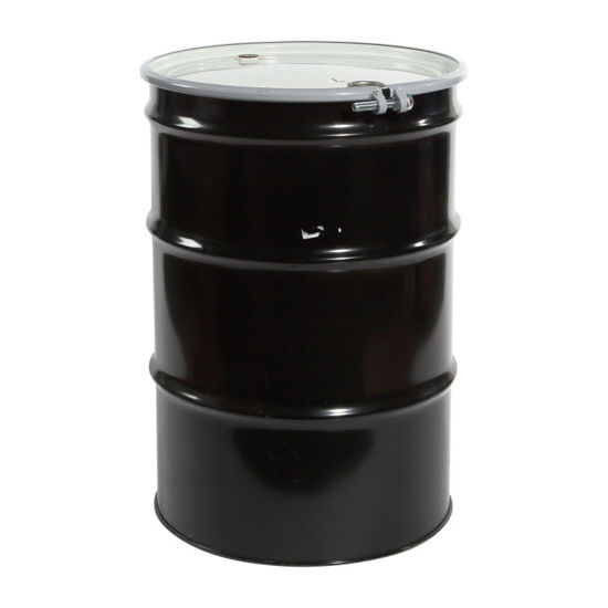 Picture of 55 Gallon Black Steel Open Head Drum, Brown Phenolic Lined w/ 2" and 3/4" Fittings, UN Rated