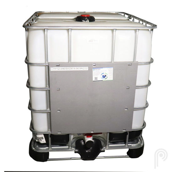 Picture of 275 Gallon New Tote with 6" Cap & 2" Cylinder Camlock Valve, Composite Pallet