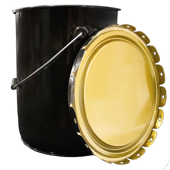 Picture of 5 GALLON BLACK CLEAR PHENOLIC STEEL STRAIGHT SIDE PAIL, UN RATED W/ LUG COVER, FLOW IN GASKET, W/CWL, NO BEAD