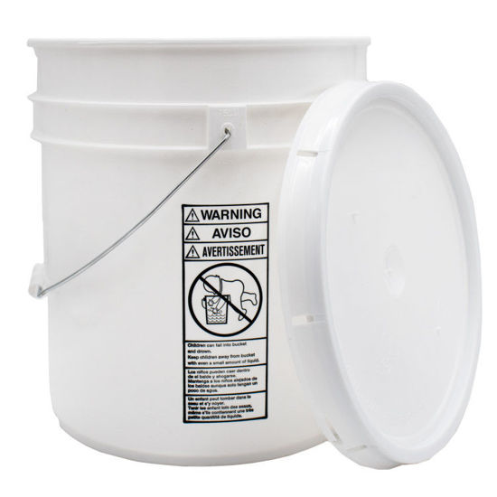 Picture of 5 GALLON WHITE HDPE STRAIGHT SIDE PAIL W/ TEAR TAP COVER WITH GASKET, BLACK CWL, UNRATED