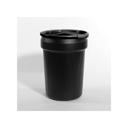Picture of 30 Gallon Black Plastic Open Head Drum, w/ Black Cover and Lever Lock Ring, UN Rated