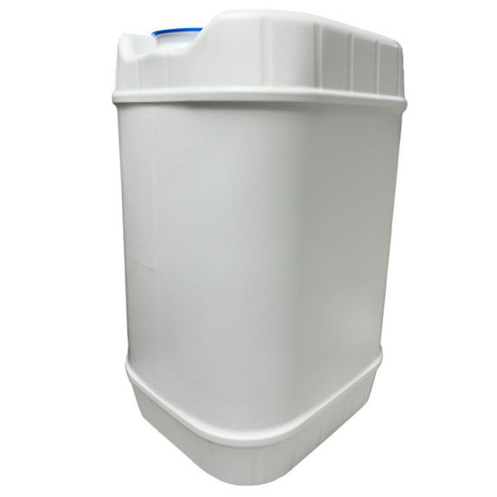 Picture of 6 Gallon White HDPE Rectangular Tight Head Pail, UN Rated, 48_63 MM Rieke Fittings & Blue Dust Cap