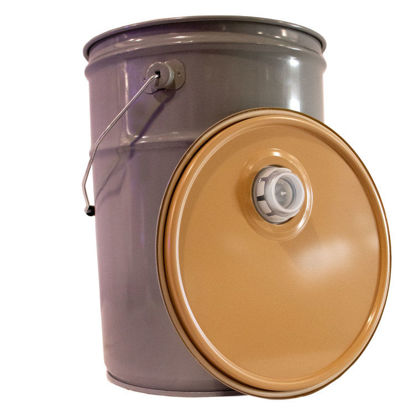 Picture of 6 GALLON GRAY BUFF STEEL OPEN HEAD PAIL RING SEAL COVER W/ RIEKE WHITE TUBE GASKET