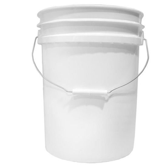 Picture of 20 Liter White HDPE Open Head Pail W/ Child Warning Label, Metal Bail