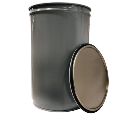 Picture of 7 Gallon Gray Inhibited Steel Straight Side Pail, Ring Seal Cover, Lever Lock Ring, EPDM Gasket, No Ears, Single Bead, UN Rated