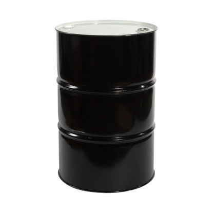 Picture of 55 Gallon Black Steel Tight Head Drum, Unlined with 2" and 3/4" Fittings, UN Rated (Poly Irradiated Gaskets)