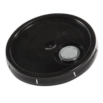 Picture of Black HDPE Tear Tab Cover w/ Rieke Flex Spout for 3.5 - 6 Gallon Pails