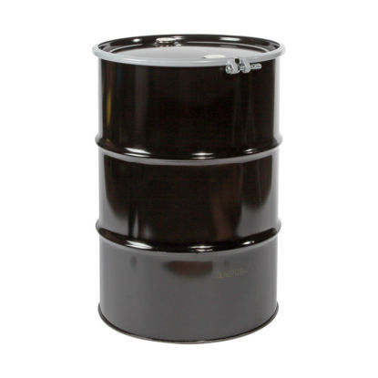 Picture of 55 Gallon Black Steel Open Head Drum, Red Phenolic Lined w/ 2" and 3/4" Fittings, Low Density Gasket