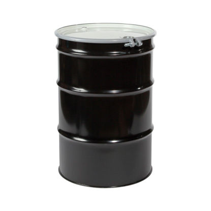 Picture of 55 Gallon Black Steel Open Head Drum, Red Phenolic Lined w/ 2" and 3/4" Fittings, UN Rated