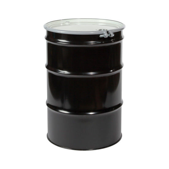 Picture of 55 Gallon Black Steel Open Head Drum, Red Phenolic Lined w/ 2" and 3/4" Fittings, UN Rated