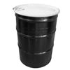 Picture of 55 Gallon Black Open Head Reconditioned Drum, White Cover, Unlined w/ 2" & 3/4" Fittings, Bolt Ring, UN Rated